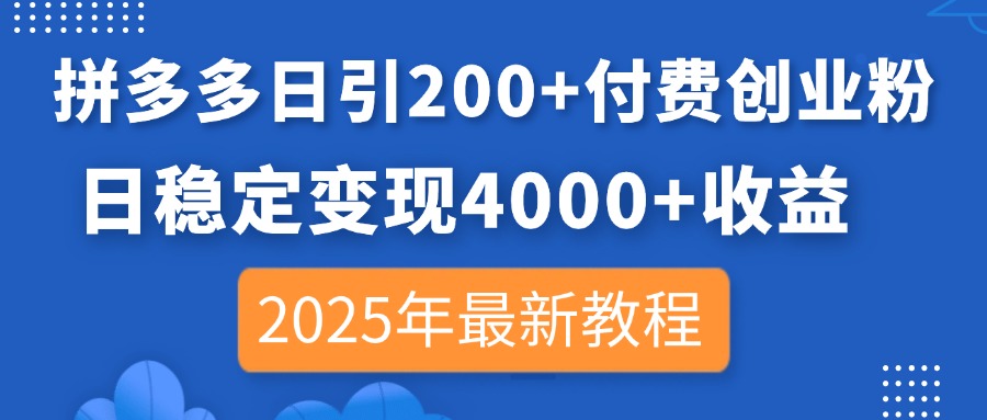 （14217期）拼多多日引200+付费创业粉，日稳定变现4000+收益，2025年最新教程-智汇榜